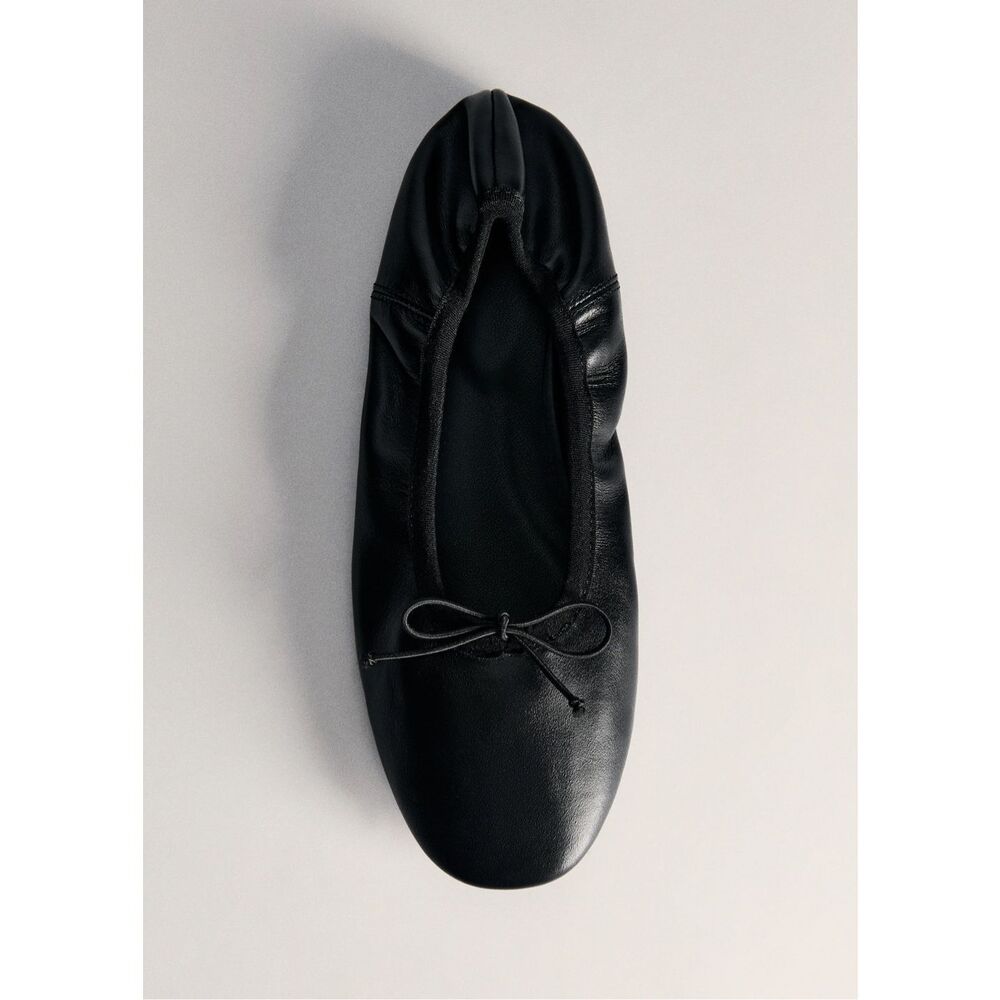 MNG BY MANGO Leather Ballet Flats With Bow Black EU 37 US 6.5-7 NEW